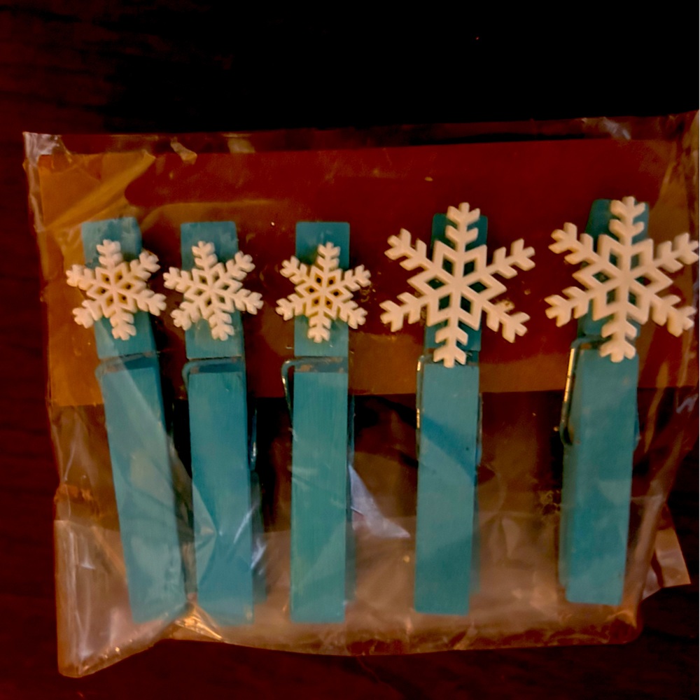 5 Snowflake Clothes Pin Magnets